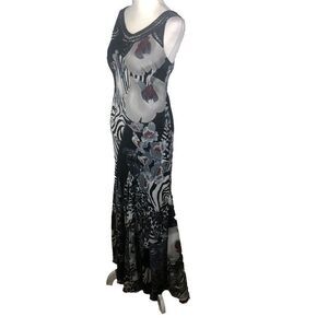 Vintage 90s Slip Dress Womens M Black Sleeveless Chiffon Maxi Abstract